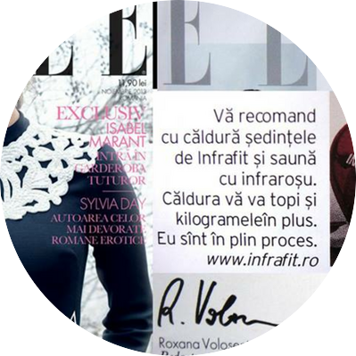 Roxana Voloseniuc   redactorul sef al revistei ELLE recomanda INFRAFITX! Multumim Roxana !